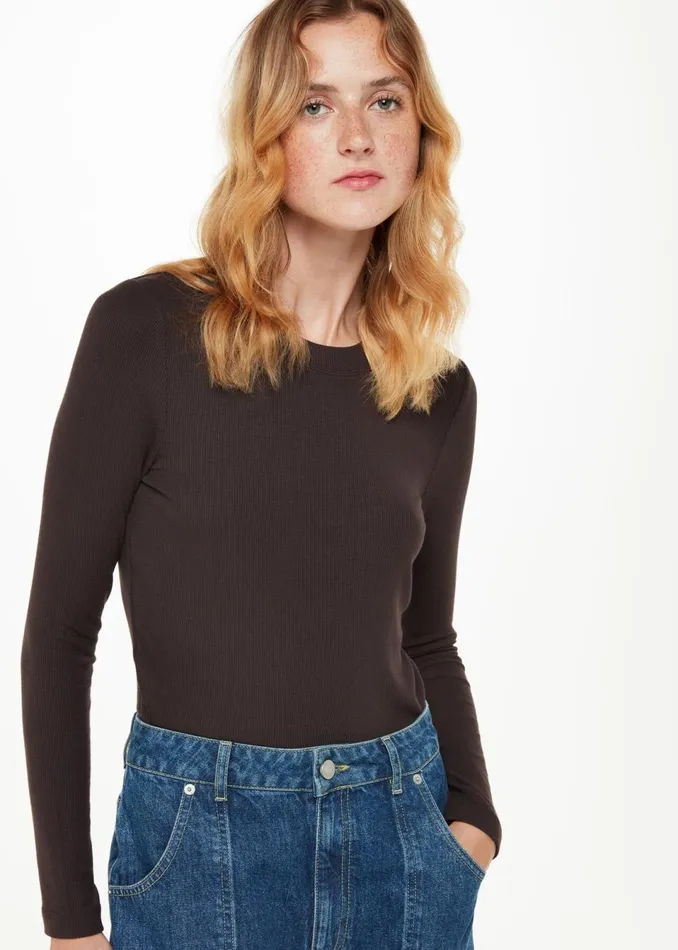 Women Tops Whistles Brown Essential Ribbed Crew