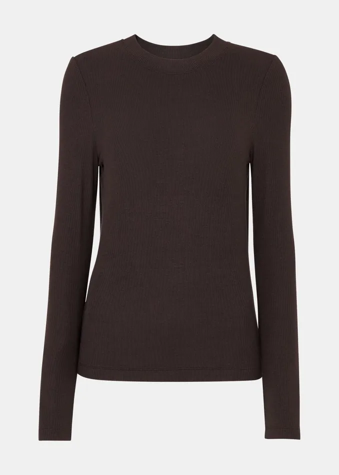 Women Tops Whistles Brown Essential Ribbed Crew
