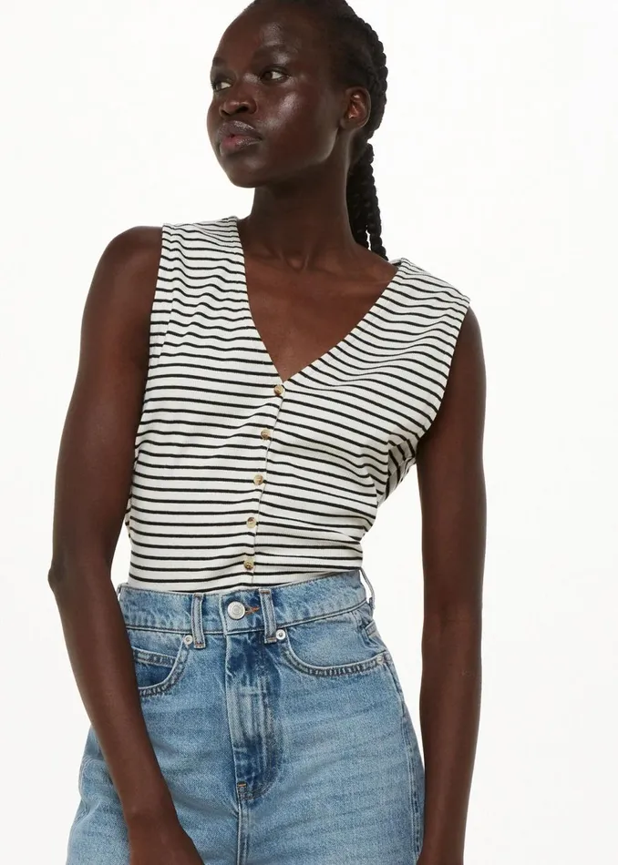 Women Tops Whistles Ivory Button Up Stripe Rib Tank