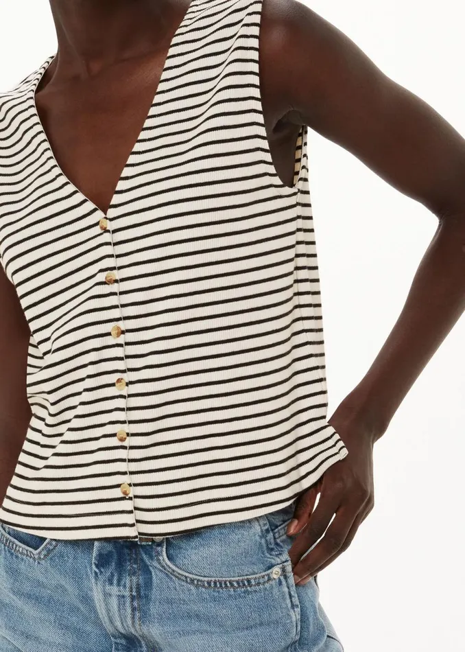 Women Tops Whistles Ivory Button Up Stripe Rib Tank