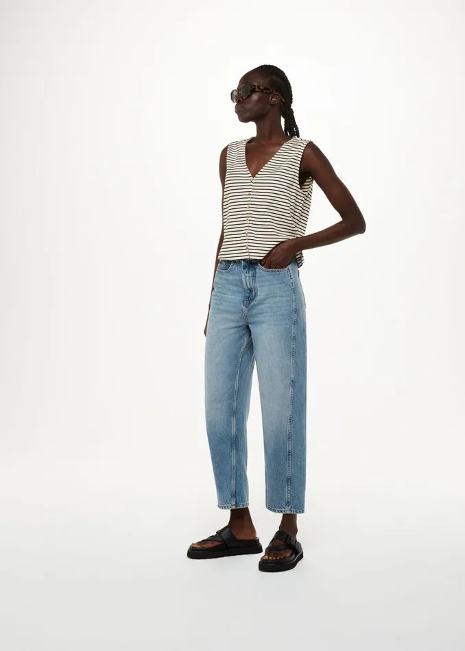 Women Tops Whistles Ivory Button Up Stripe Rib Tank