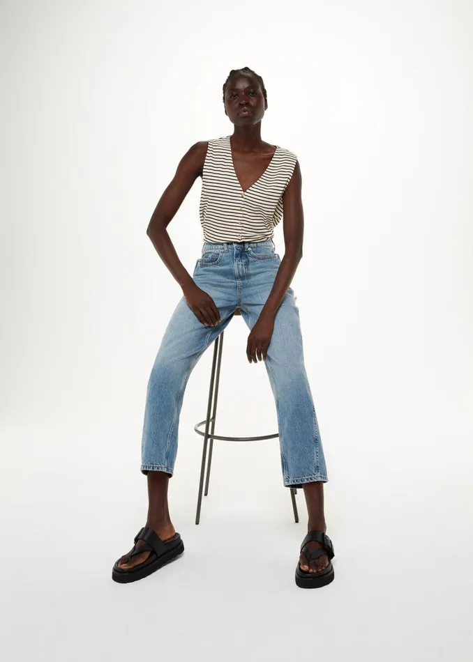 Women Tops Whistles Ivory Button Up Stripe Rib Tank