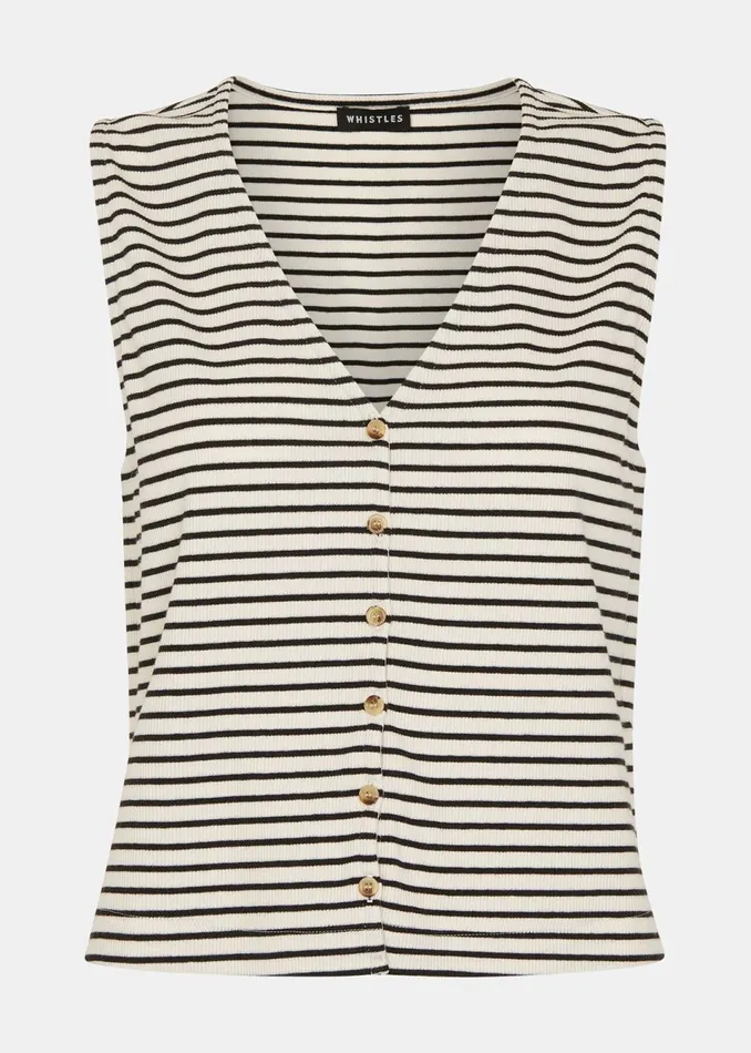 Women Tops Whistles Ivory Button Up Stripe Rib Tank
