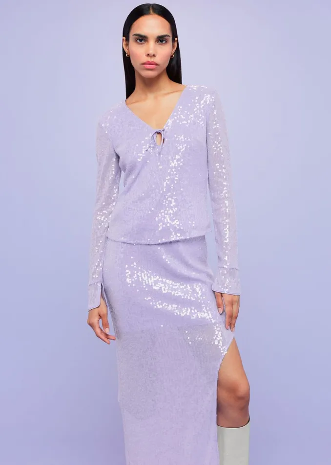 Women Tops Whistles Lilac Nola Sequin Keyhole Top