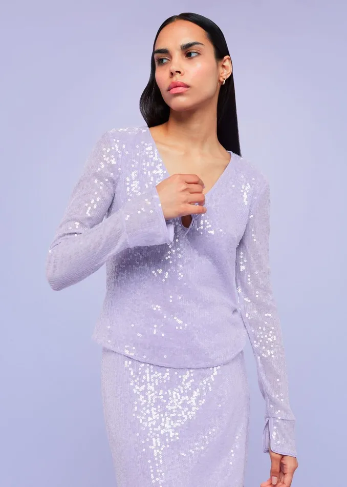 Women Tops Whistles Lilac Nola Sequin Keyhole Top