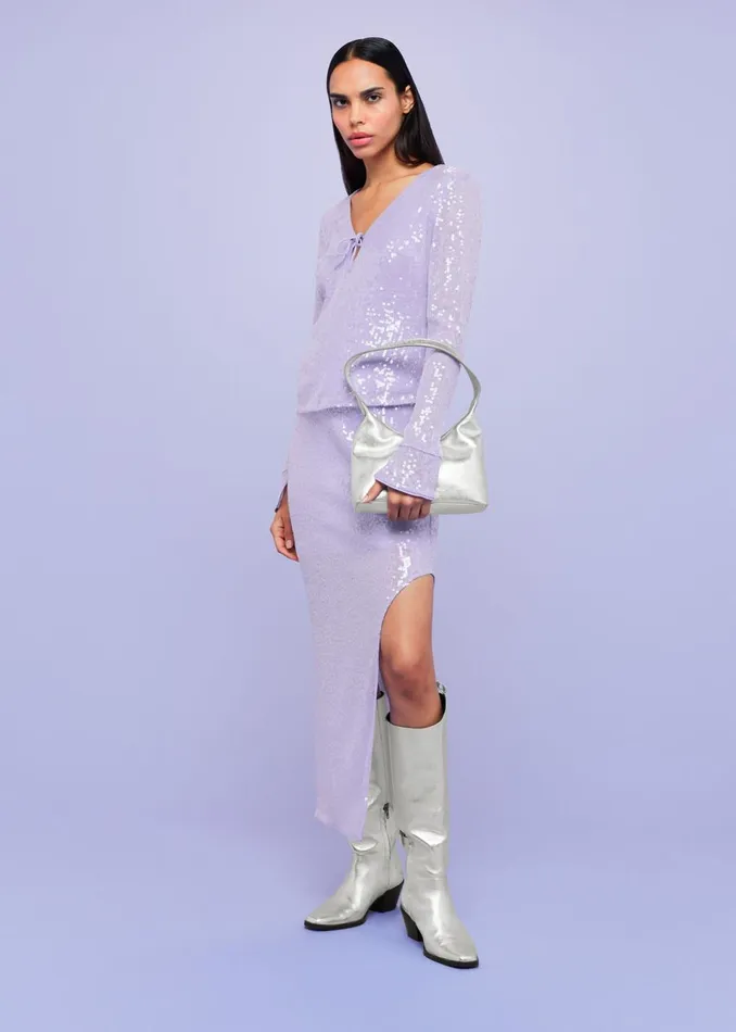 Women Tops Whistles Lilac Nola Sequin Keyhole Top