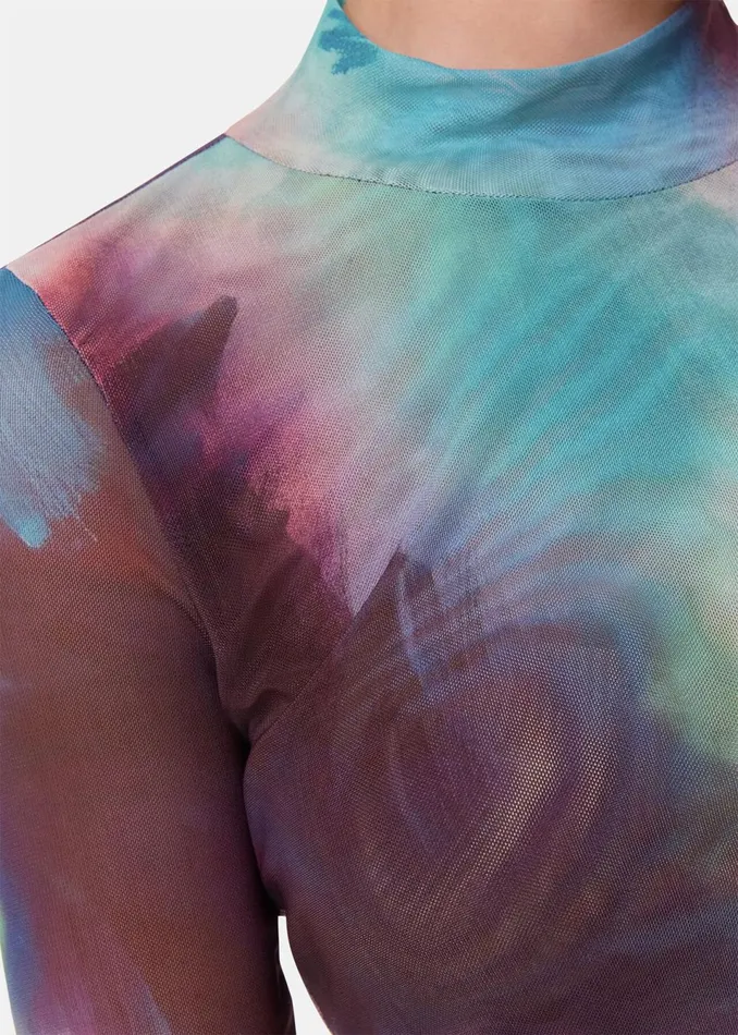 Women Tops Whistles Multicolour Oil Paint Print Mesh Top