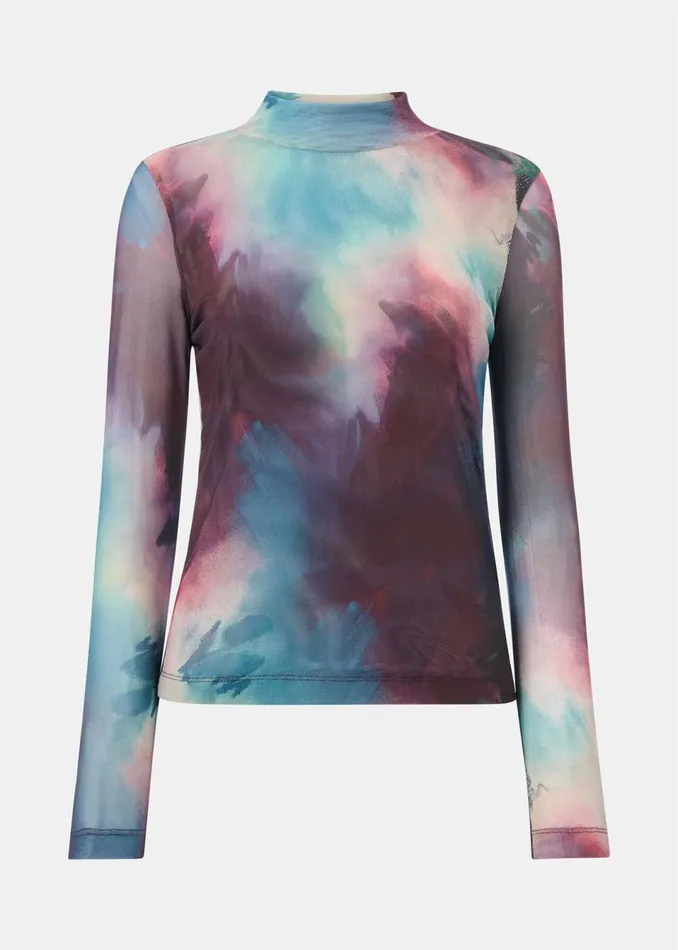Women Tops Whistles Multicolour Oil Paint Print Mesh Top