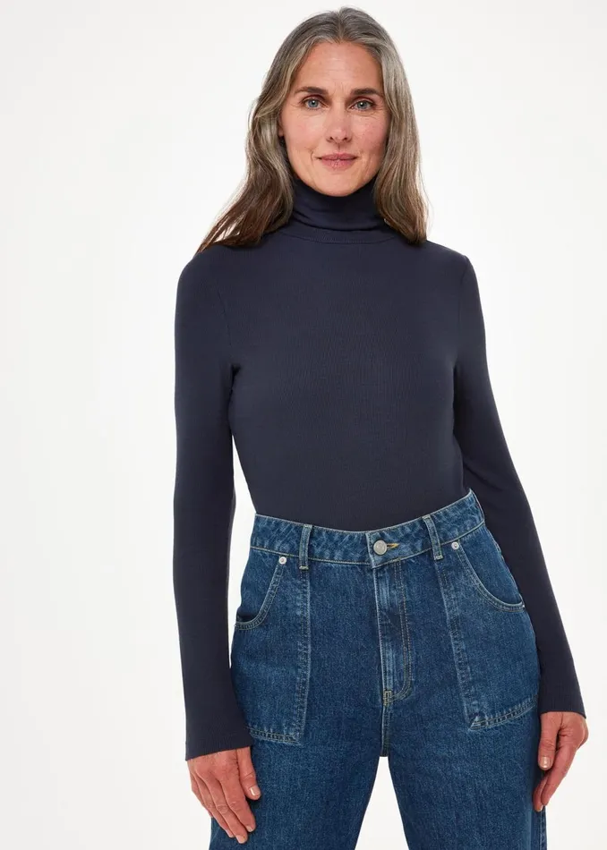 Women Tops Whistles Navy Essential Ribbed Polo
