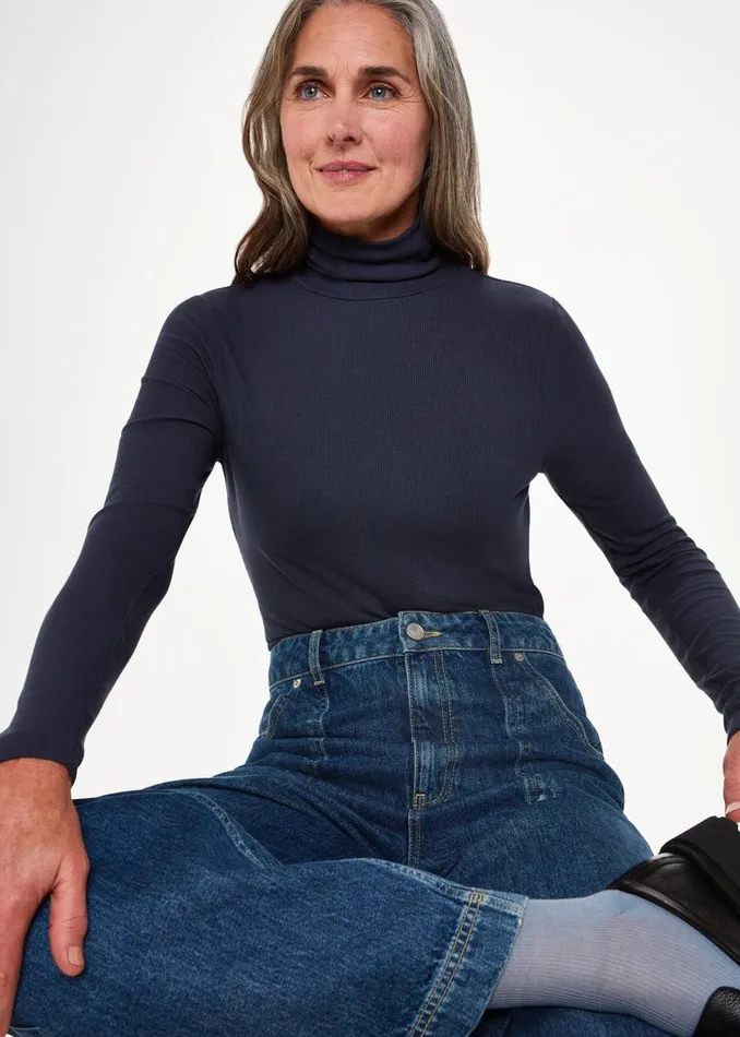 Women Tops Whistles Navy Essential Ribbed Polo