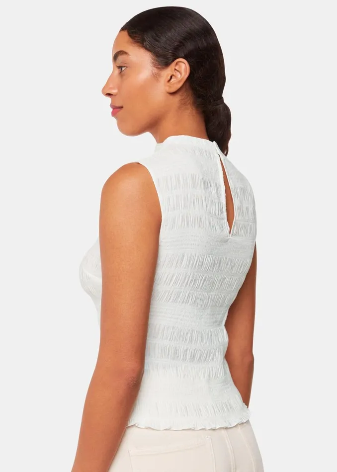 Women Tops Whistles White Plisse Sleeveless Top