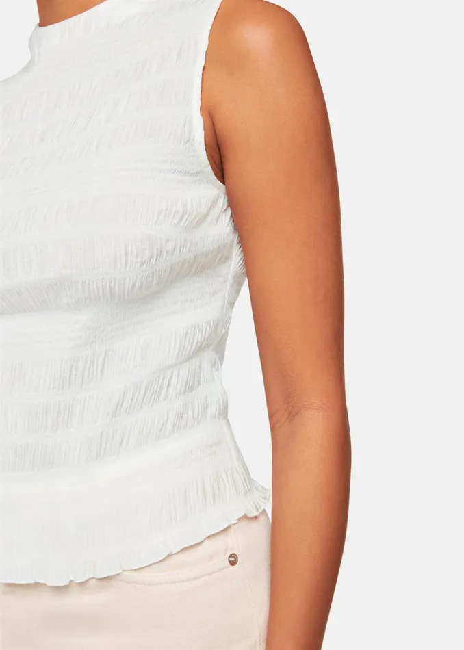 Women Tops Whistles White Plisse Sleeveless Top