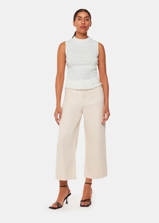 Women Tops Whistles White Plisse Sleeveless Top