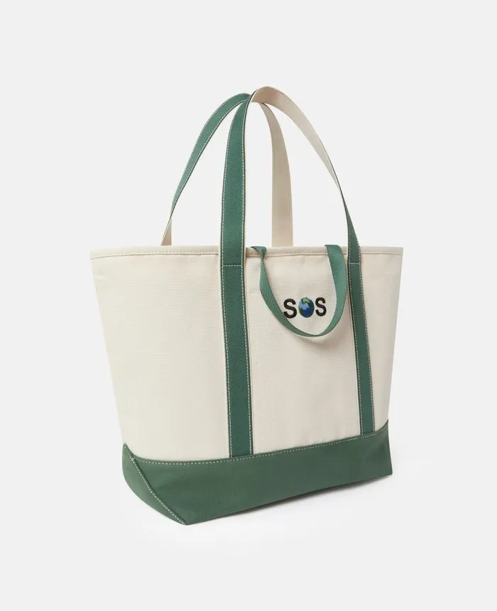Women Tote Bags Stella McCartney SOS Embroidered Large Tote Bag Dune Beige Amazon Green