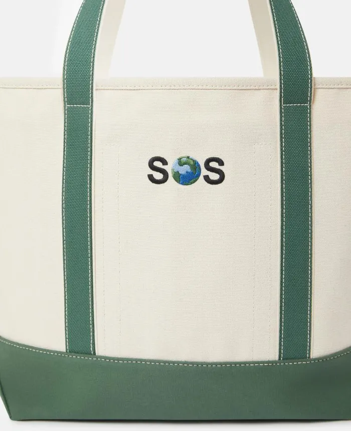 Women Tote Bags Stella McCartney SOS Embroidered Large Tote Bag Dune Beige Amazon Green