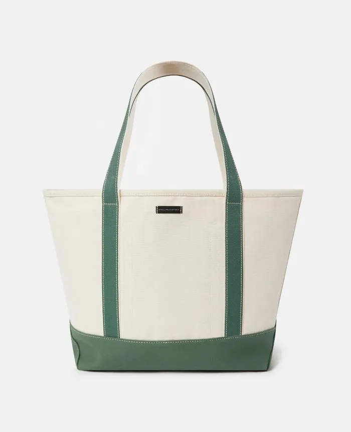 Women Tote Bags Stella McCartney SOS Embroidered Large Tote Bag Dune Beige Amazon Green