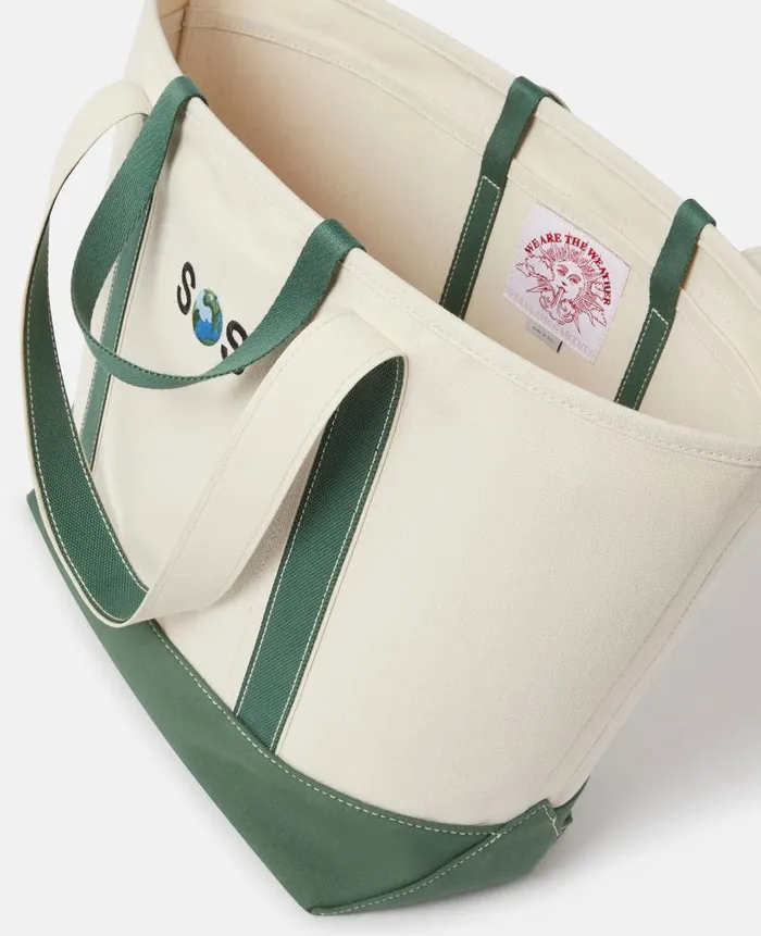 Women Tote Bags Stella McCartney SOS Embroidered Large Tote Bag Dune Beige Amazon Green