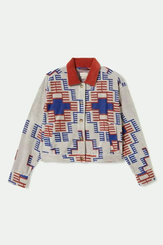 Women Trail Terry Cloth Trucker Jacket Electronic Indigo Pattern Brixton Jackets