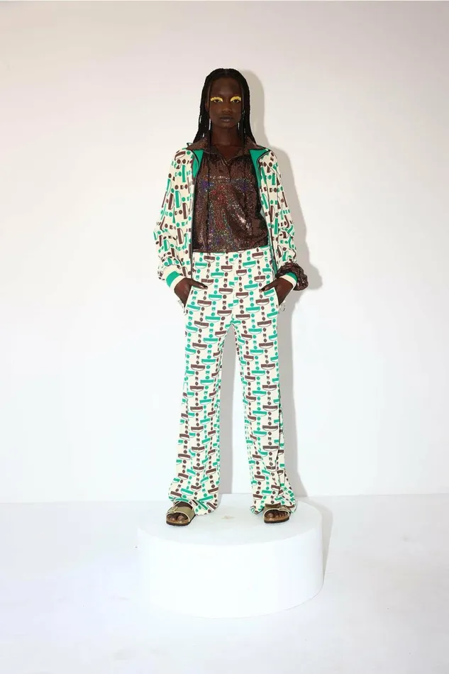 Women Trousers DODO BAR OR Emma Pants Cream Green Combo
