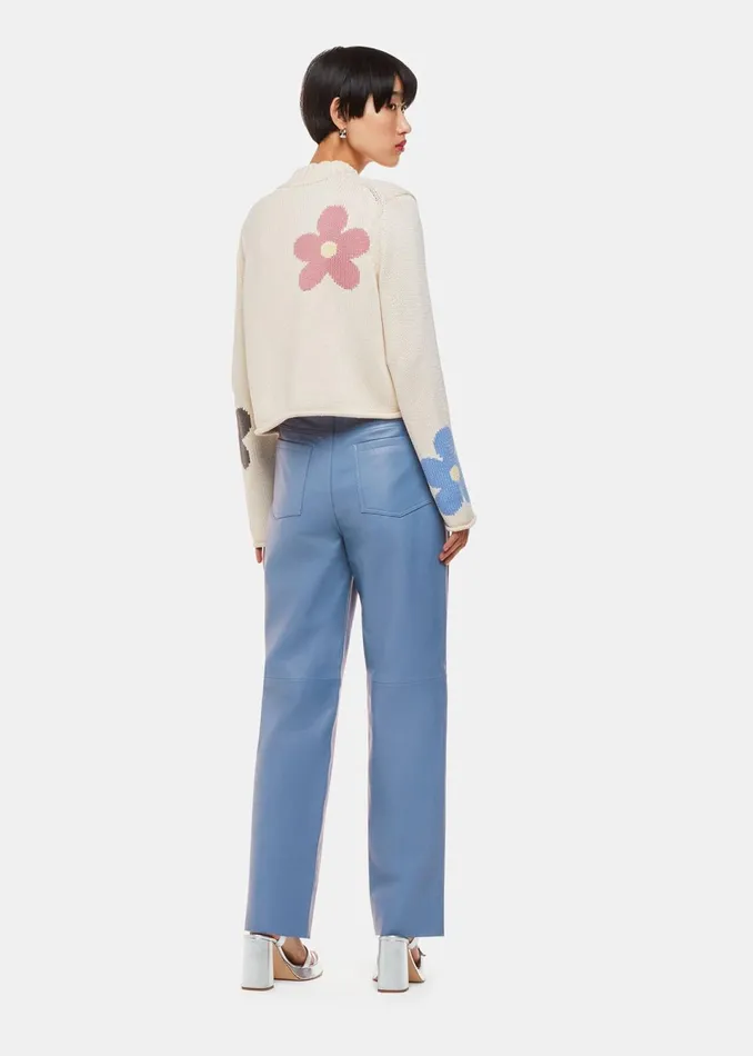 Women Trousers Whistles Blue Straight Leg Leather Trouser