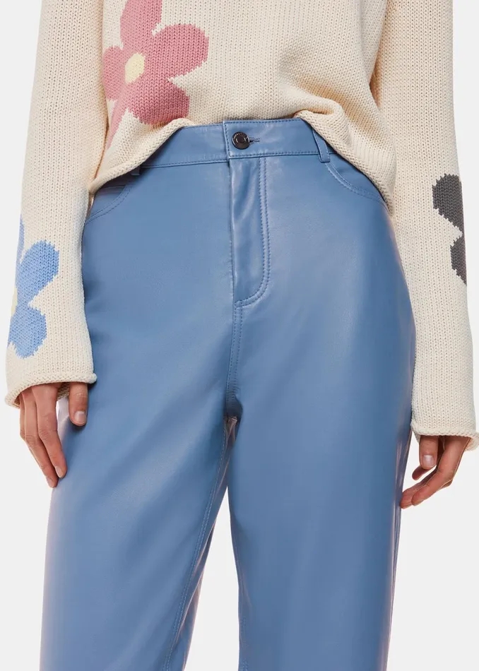 Women Trousers Whistles Blue Straight Leg Leather Trouser