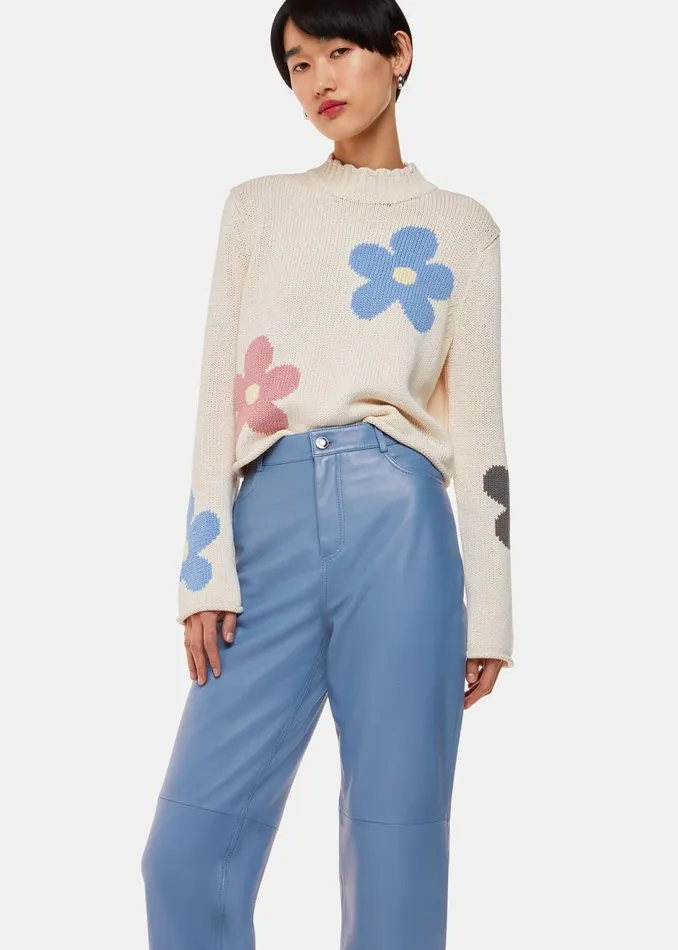 Women Trousers Whistles Blue Straight Leg Leather Trouser