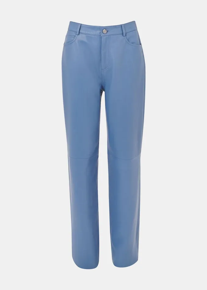 Women Trousers Whistles Blue Straight Leg Leather Trouser