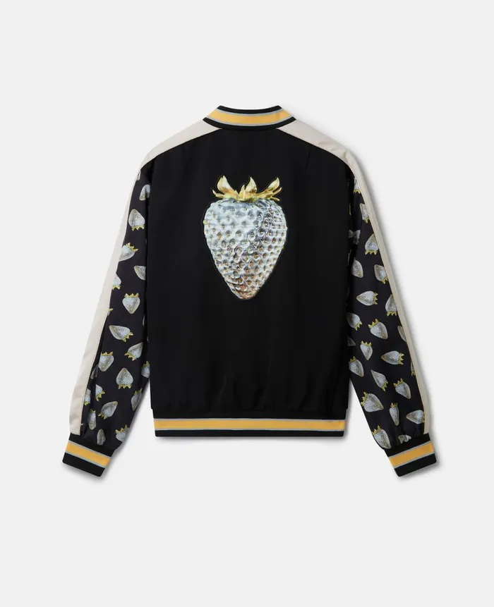 WomenUnisex Coats And Jackets Stella McCartney StrawberryPrint HeritageInspired Souvenir Jacket Black