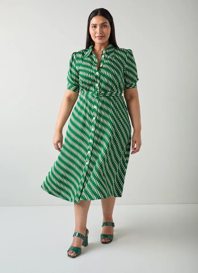 Women Valerie Green Modernist Print Shirt Dress Green LKBennett Dresses