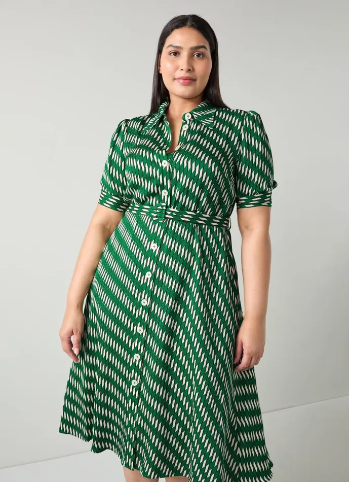 Women Valerie Green Modernist Print Shirt Dress Green LKBennett Dresses Women Valerie Green Modernist Print Shirt Dress Green LKBennett Dresses