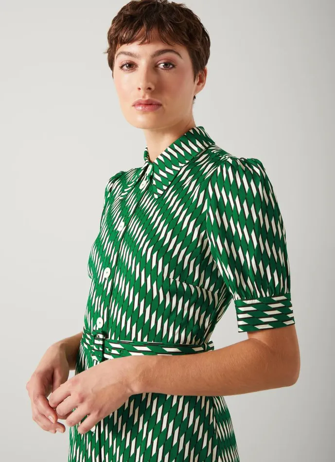 Women Valerie Green Modernist Print Shirt Dress Green LKBennett Dresses Women Valerie Green Modernist Print Shirt Dress Green LKBennett Dresses