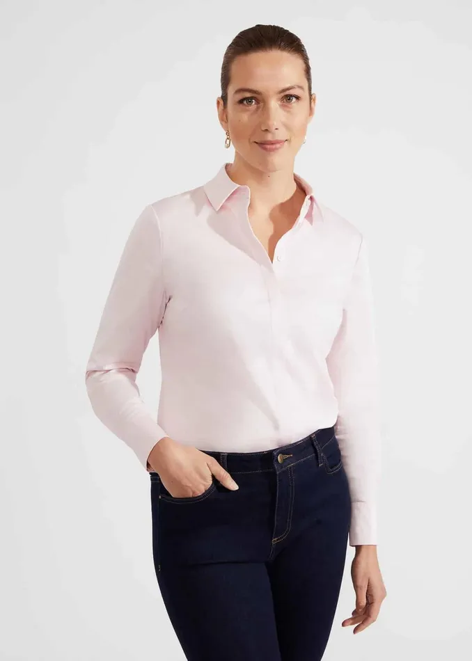 Women Victoria Cotton Blend Shirt Pale Pink Hobbs Tops