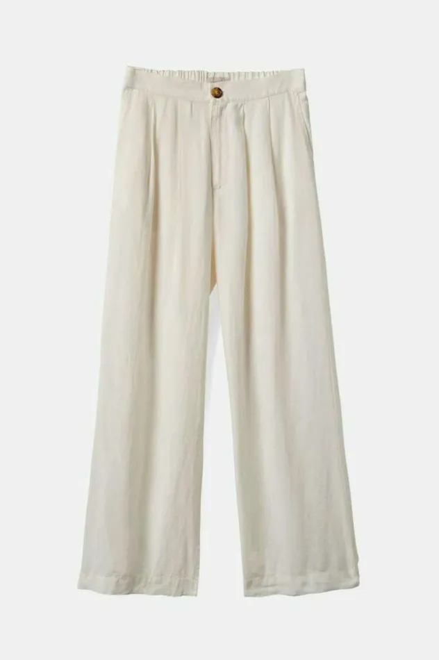 Women Vintage Linen Blend Wide Leg Pant Off White Brixton Pants