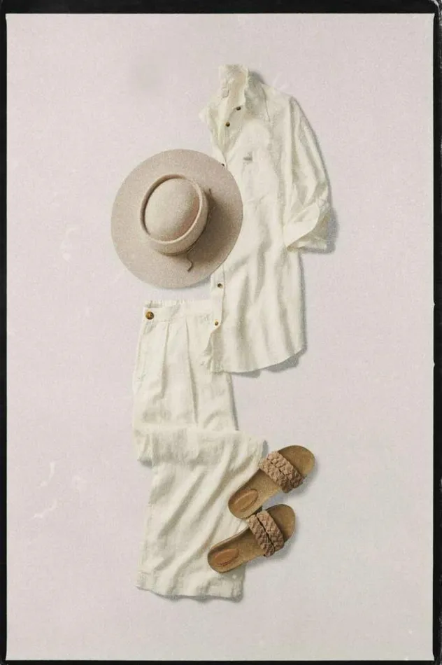 Women Vintage Linen Blend Wide Leg Pant Off White Brixton Pants