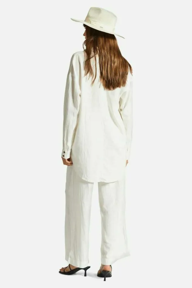 Women Vintage Linen Blend Wide Leg Pant Off White Brixton Pants