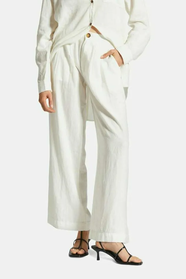 Women Vintage Linen Blend Wide Leg Pant Off White Brixton Pants