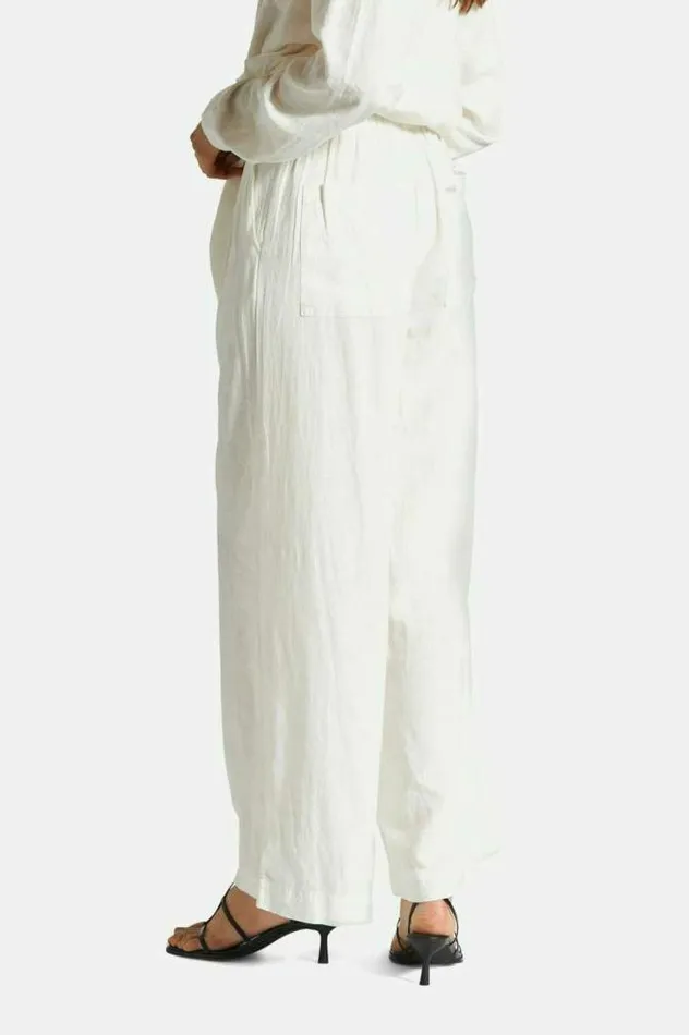 Women Vintage Linen Blend Wide Leg Pant Off White Brixton Pants