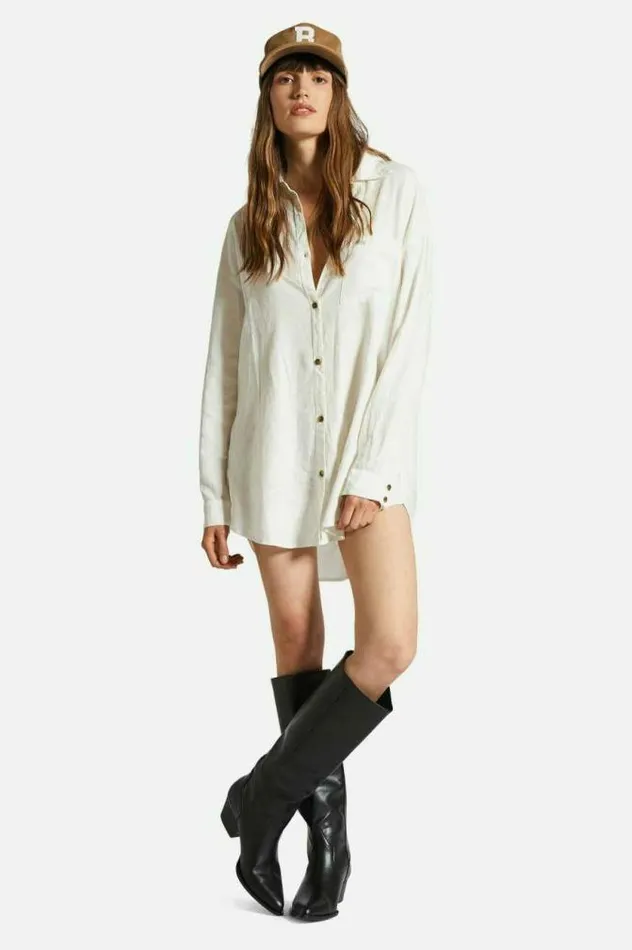 Women Vintage Linen LS Woven Shirtdress Off White Brixton Tops