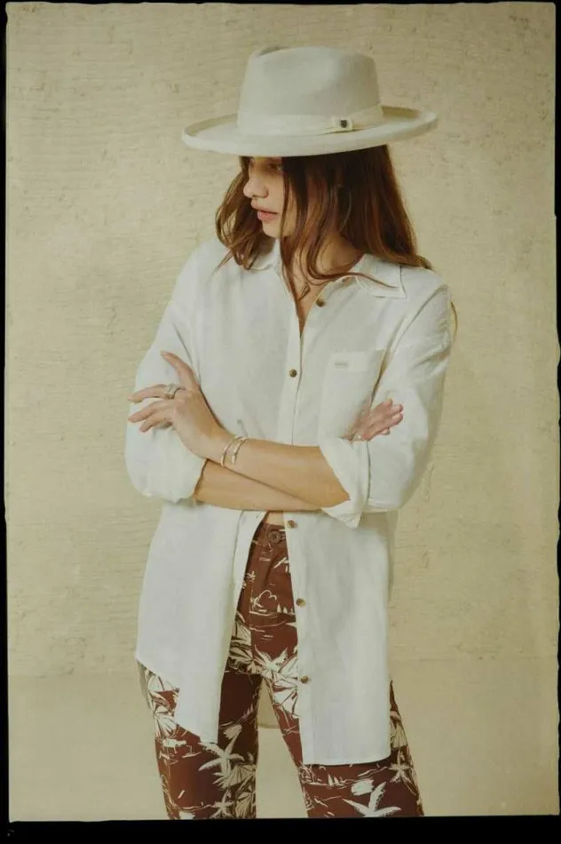 Women Vintage Linen LS Woven Shirtdress Off White Brixton Tops