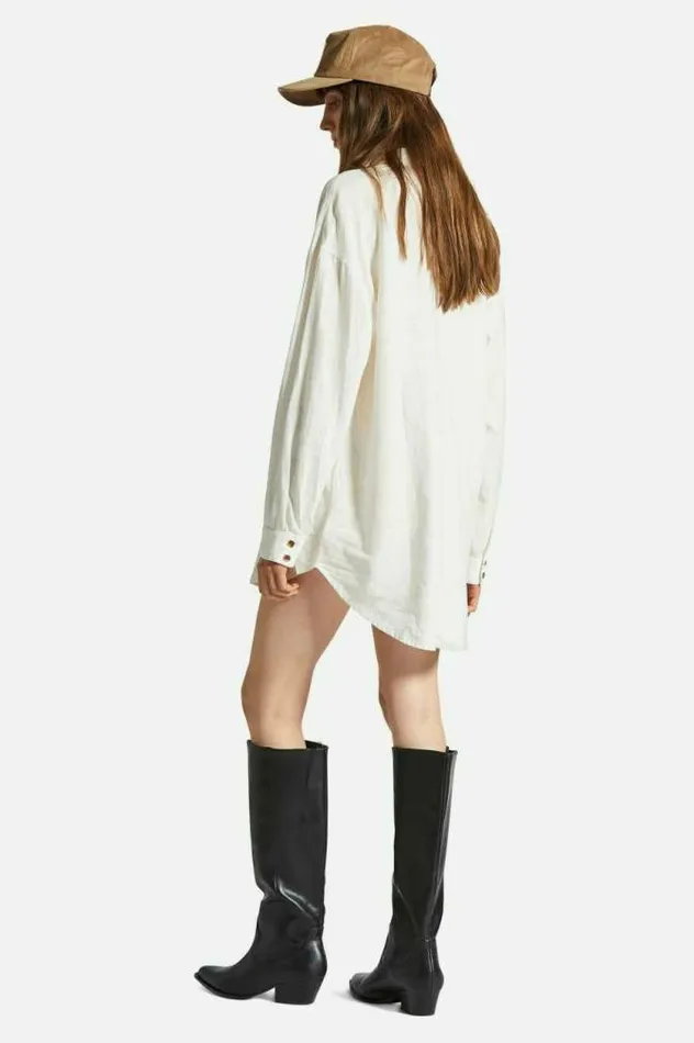 Women Vintage Linen LS Woven Shirtdress Off White Brixton Tops