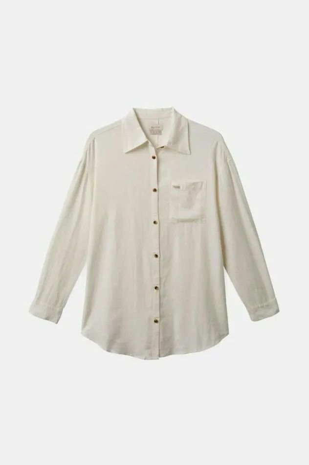 Women Vintage Linen LS Woven Shirtdress Off White Brixton Tops