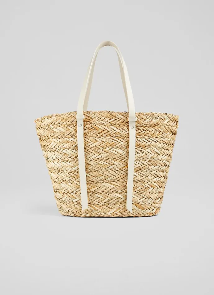 Women Viola Natural Straw Cream Handles Basket Bag LKBennett Tote Bags