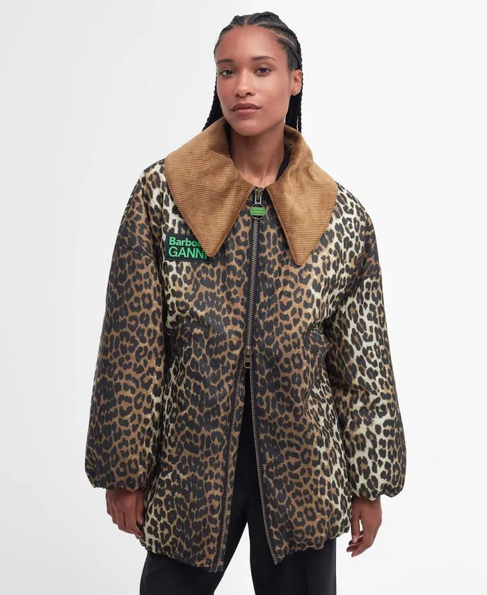 Women Waxed Jackets Barbour X GANNI Printed Waxed Bomber Jacket Leopard Printclassic