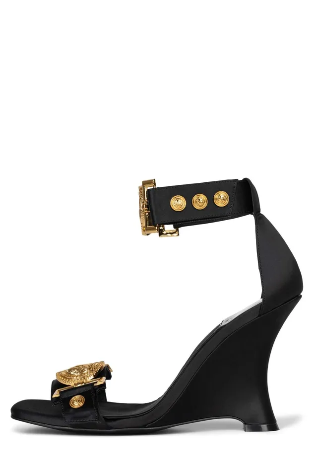 Women Wedge Jeffrey Campbell LEONITE Black Satin Gold