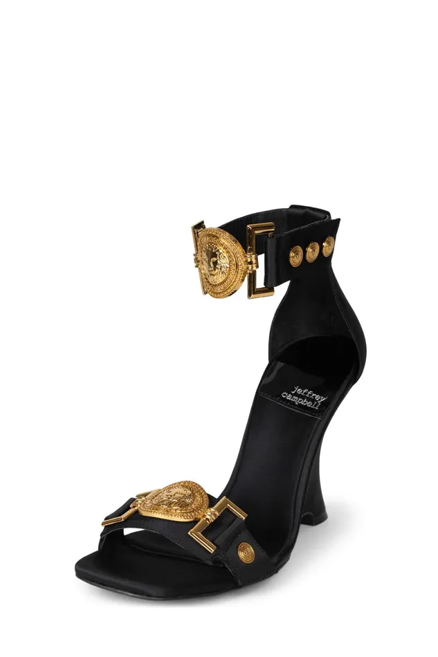 Women Wedge Jeffrey Campbell LEONITE Black Satin Gold