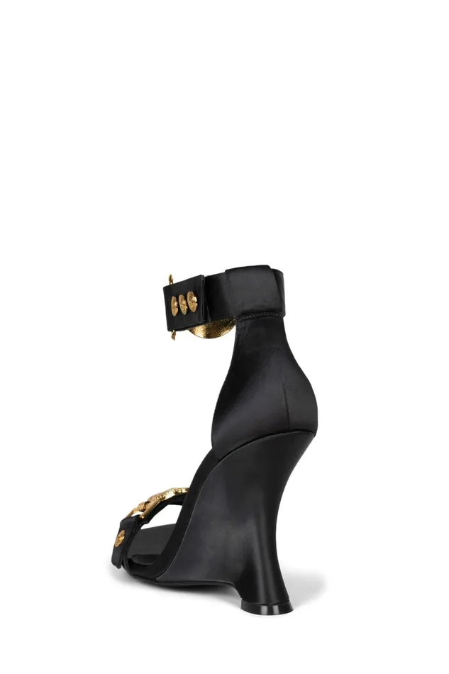 Women Wedge Jeffrey Campbell LEONITE Black Satin Gold