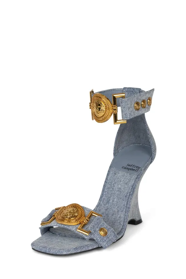 Women Wedge Jeffrey Campbell LEONITE Black Satin Gold