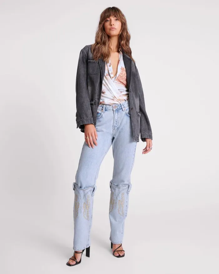WORN BLACK DENIM BOYFRIEND BLAZER Women One Teaspoon Denim Jackets WORN BLACK DENIM BOYFRIEND BLAZER Women One Teaspoon Denim Jackets
