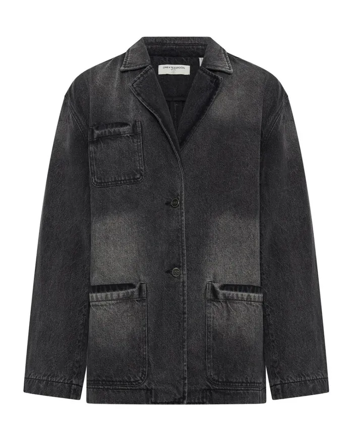 WORN BLACK DENIM BOYFRIEND BLAZER Women One Teaspoon Denim Jackets WORN BLACK DENIM BOYFRIEND BLAZER Women One Teaspoon Denim Jackets